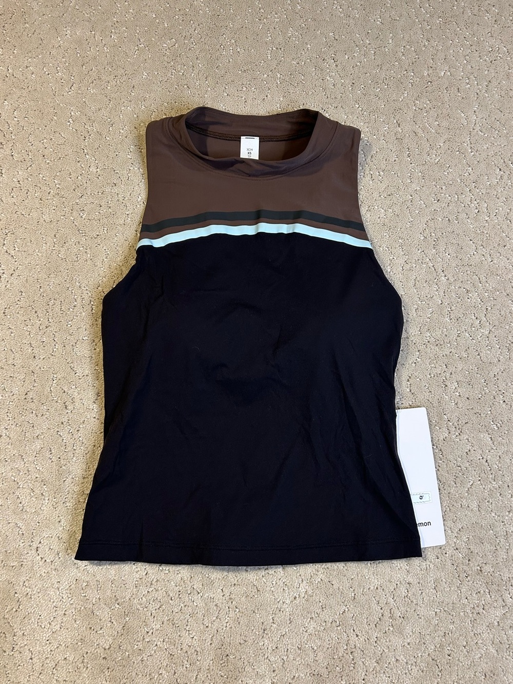 NWT Lululemon Mockneck Shelf Tank Stripe Nulux Black Brown Blue LW1FTXS Size XS